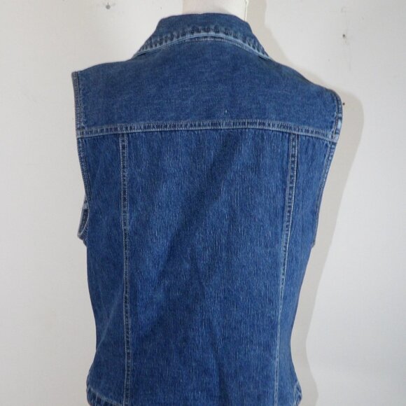Share Bill Blass Denim Vest Women's Size L Roses & Rhinestones Vintage - Picture 4 of 4
